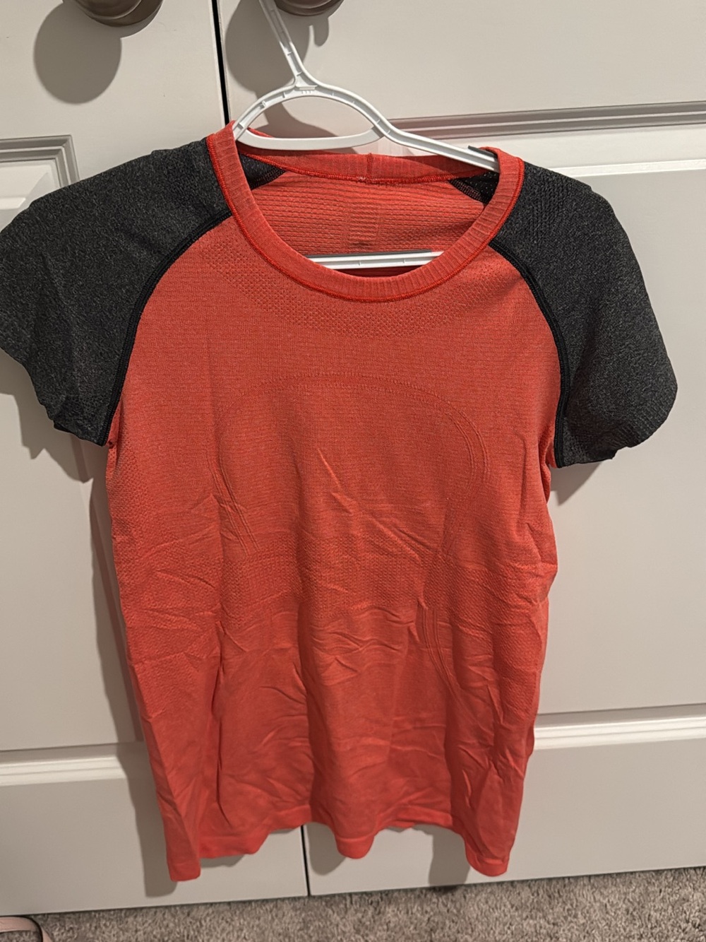 lululemon athletica Short Sleeve Tee - Coral Red with Black Raglan Sleeves